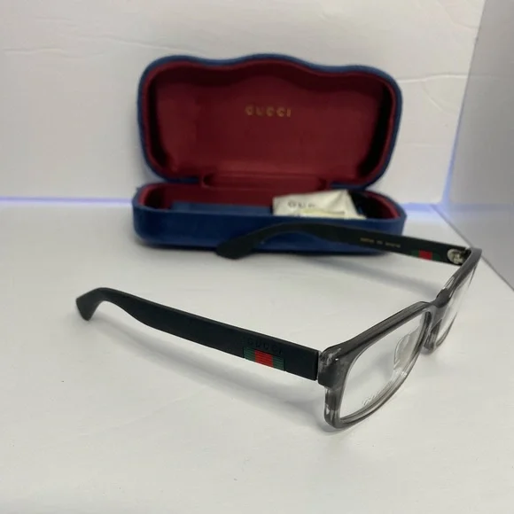 New-GUCCI EYEGLASSES FRAMES GG0012O 003 54-18-145 GREY / BLACK MADE IN ITALY